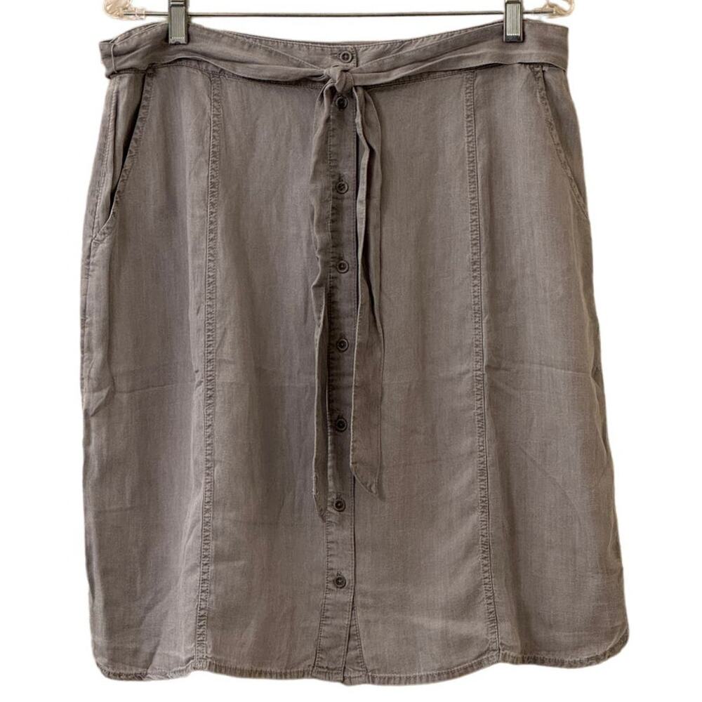Downeast Grey Belted Skirt Button Front Pockets Size Large